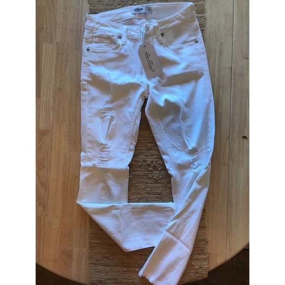 Just Black Distressed Fray Hem White Skinny Jean - Picture 4 of 7